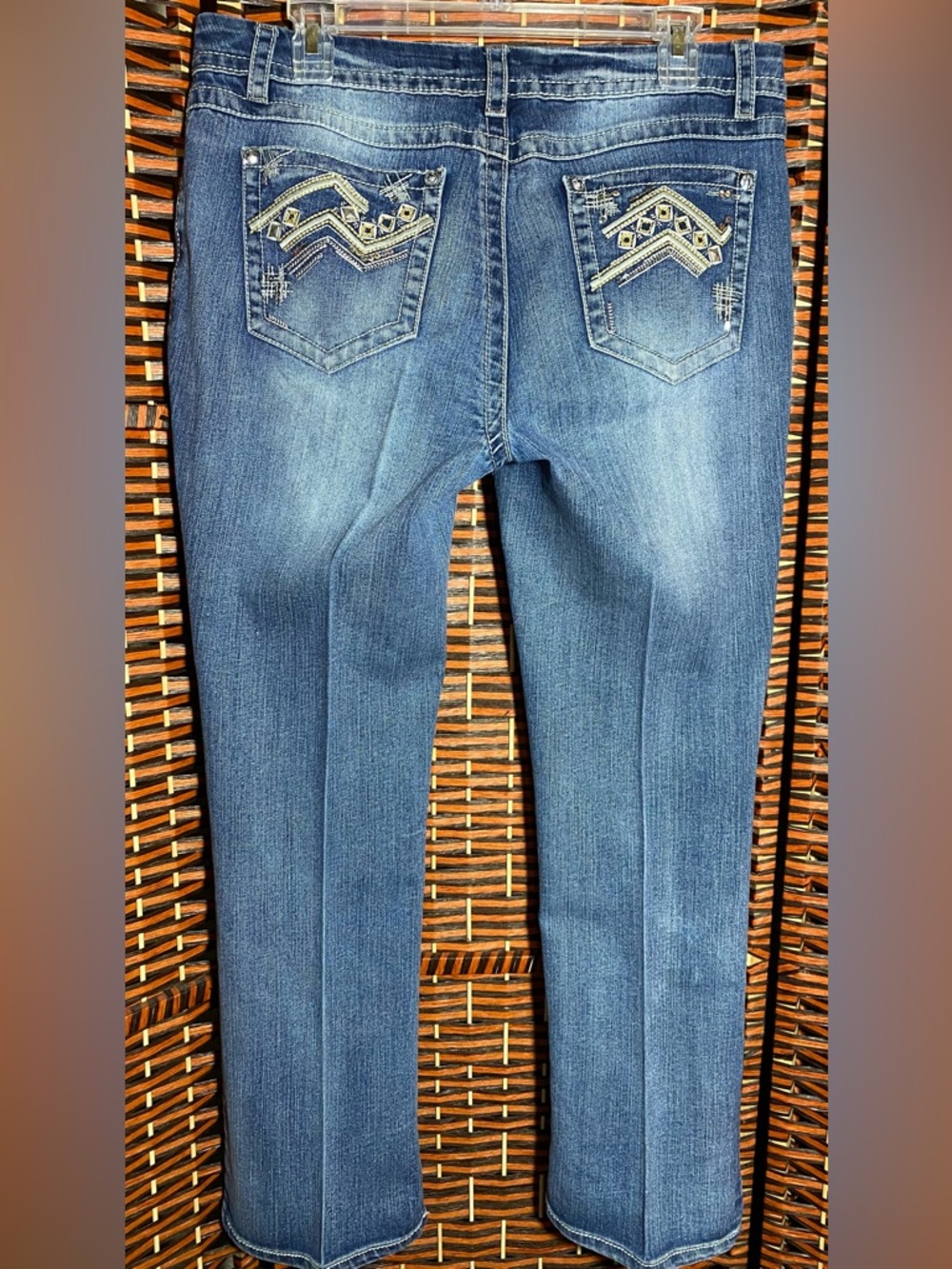 Cato Women's Medium Blue Boot Cut Jeans with Embroidered Pocket Detail